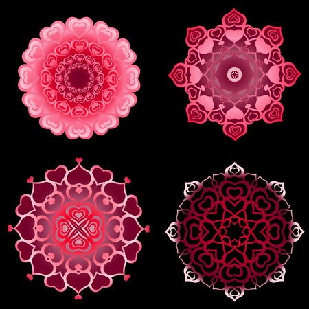 Cute  bright ornament for Valentine made from heart shapes in different angles made in arabic east styleのイラスト素材