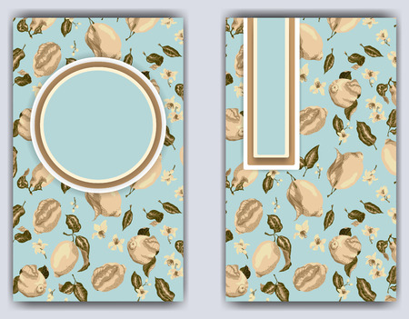 Banner template with citrus fruit and flowers in  vintage pattern.のイラスト素材