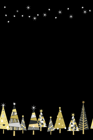 Vector seamless pattern with golden spruce trees and stars in design illustrationのイラスト素材