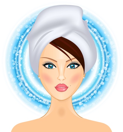 illustration of girl with towelのイラスト素材