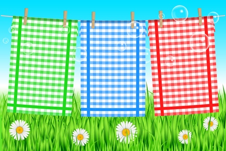 Vector illustration of towels on the clotheslineのイラスト素材