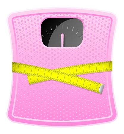 illustration of  pink bathroom scale with measuring tapeのイラスト素材