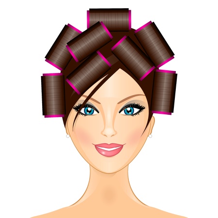 illustration of woman with curlersのイラスト素材