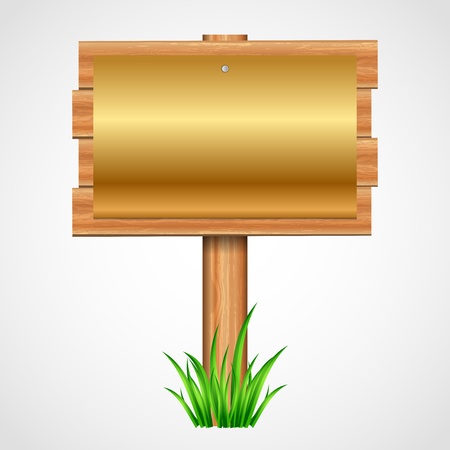  illustration  wooden sign with gold paperのイラスト素材