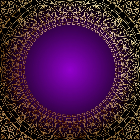 Vector oriental purple frame with gold ornamentのイラスト素材