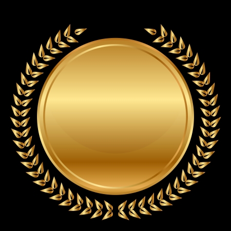  gold medal and laurels on black backgroundのイラスト素材