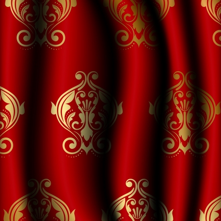 illustration of luxury red material with gold patternのイラスト素材