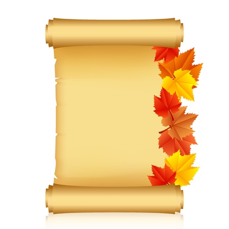illustration of scroll with autumn leavesのイラスト素材
