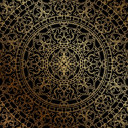 Vector black background with gold oriental ornamentのイラスト素材