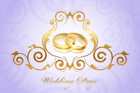 Vector vintage style wedding invitation with gold ringsのイラスト素材