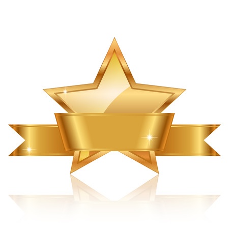 Vector illustration of gold star award with shiny ribbon with space for your text