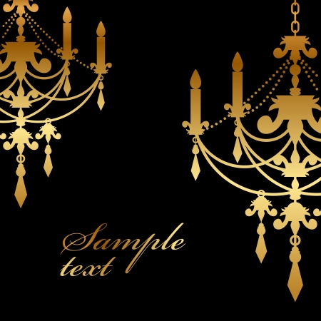 Vector black background with gold chandelierのイラスト素材