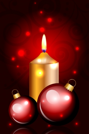 Vector Christmas red card with candle and decorationdのイラスト素材
