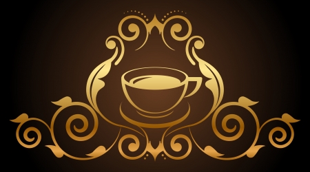 Vector illustration of floral gold coffee iconのイラスト素材