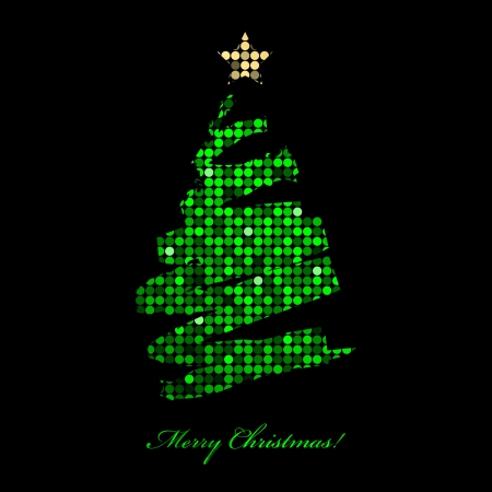 Vector Merry Christmas card with christmas tree from disco lightsのイラスト素材
