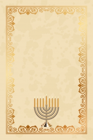 Vector parchment frame with the nine-branched Menorah  Hanukiah のイラスト素材