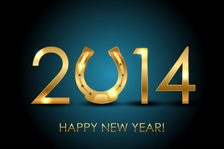 Vector 2014 year  year of the horse  background with gold horseshoe for good luckのイラスト素材