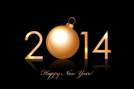 Vector 2014 Happy New Year background with gold christmas baubleのイラスト素材