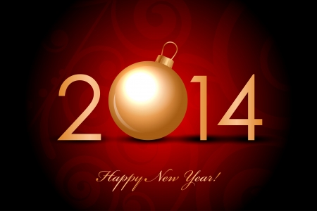 Vector 2014 Happy New Year red  background with gold christmas baubleのイラスト素材