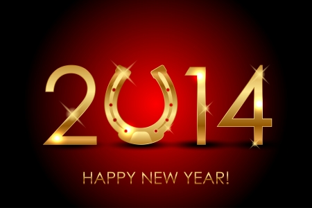 Vector 2014 year  year of the horse  background with gold horseshoe for good luckのイラスト素材