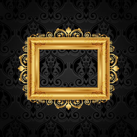 Vector vintage frame on black wallのイラスト素材