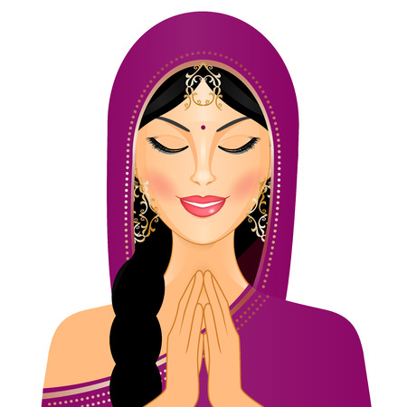 Vector illustration of Indian woman prayingのイラスト素材