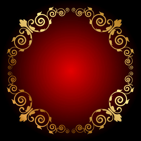 Vector gold floral frame on red backgroundのイラスト素材