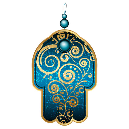 Vector illustration of turquoise hamsa with gemsのイラスト素材
