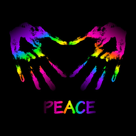 Vector peace and love "graffiti" illustration. Two hands make a heart shapeのイラスト素材