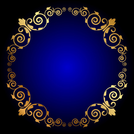 Vector gold floral frame on blue backgroundのイラスト素材