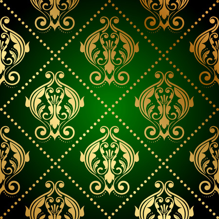 Vector green wallpaper with gold ornamentのイラスト素材