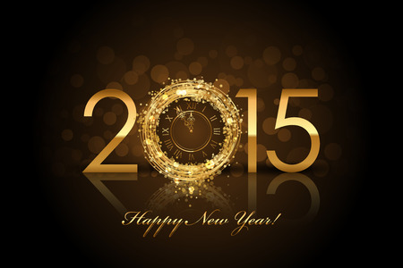 Vector 2015 Happy New Year background with gold clockのイラスト素材