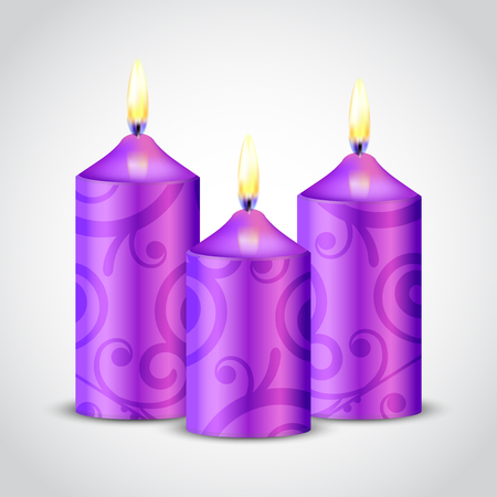 Vector illustration of purple candles with floral ornamentの写真素材
