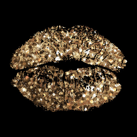 Vector illustration of pink kiss print with gold shimmerのイラスト素材