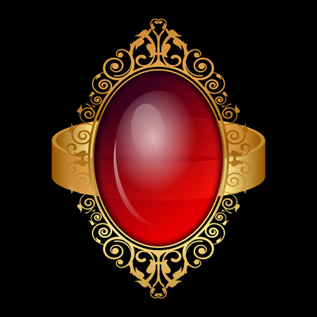 Vector illustration of gold ring with big red stoneのイラスト素材