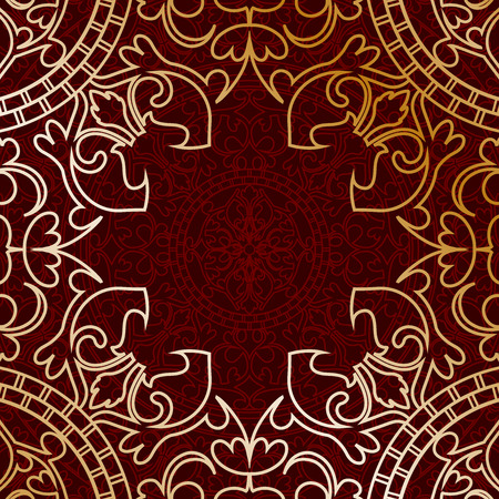 Vector red & gold frame with oriental ornamentのイラスト素材