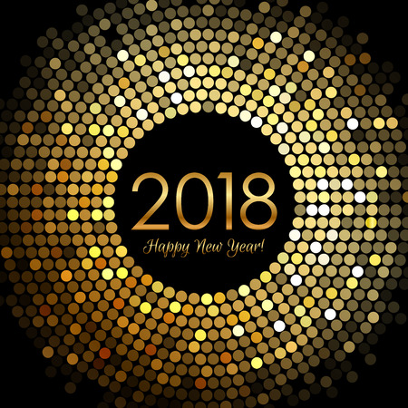 Vector - Happy New Year 2018 - gold disco lights frameのイラスト素材