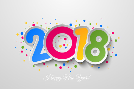 Vector 2018 Happy New Year background with colorful  confetti.のイラスト素材