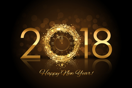 2018 Happy New Year with gold clockのイラスト素材