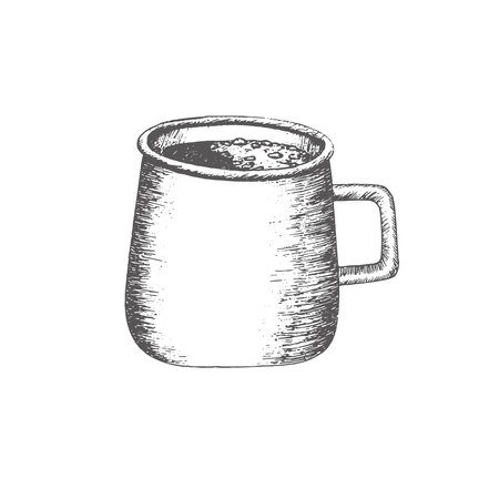 Cup of cocoa with bubbles. Graphics illustration. Mug of cocoa can print on wrapping paper, postcards, menu in cafe, New Year's textiles, decor, tableware, gift, stickers, photobook and cookbook.のイラスト素材