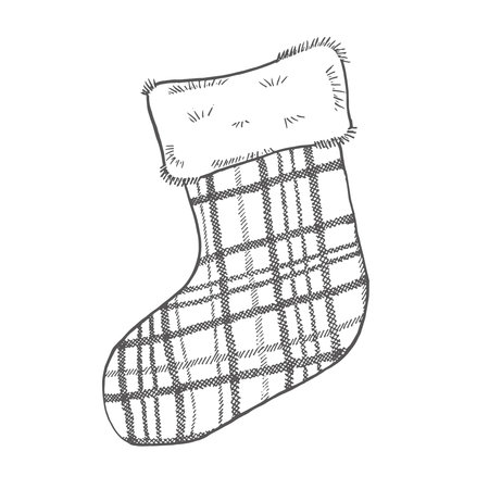 Christmas stocking silhouette in squared. Graphics illustration. Vector can use on Wrapping paper, dishes, New Year's textiles, stickers, gift and postcard Christmas composition and on advent calendarのイラスト素材