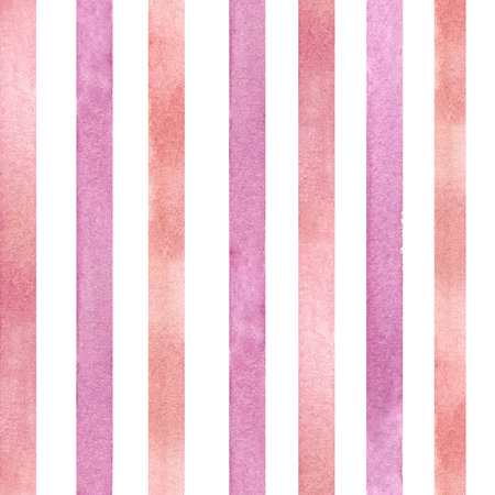 Seamless abstract pattern with lines. Watercolor illustration in soft tones of pink color isolated from the background. Hand drawn strips ornament as companion to main pattern. Packaging, stationary.の写真素材
