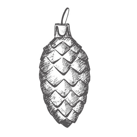 Glass Christmas tree decorations in the form of the cone. Graphics illustration. Composition can be used in New Year's and Christmas sets, postcards and wrapping paper, textiles and stickers. Vector.のイラスト素材