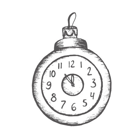Glass Christmas tree decorations in the form of the clock. Graphics illustration. Composition can be used in New Year's and Christmas sets, postcards and wrapping paper, textiles and stickers. Vector.のイラスト素材