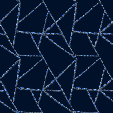 Abstract lines of bike chain seamless pattern. Watercolor Illustration isolated on dark blue background. Part of moto, bike equipment. Packaging for motorcycle workshop, repair, print on merchandiseの写真素材
