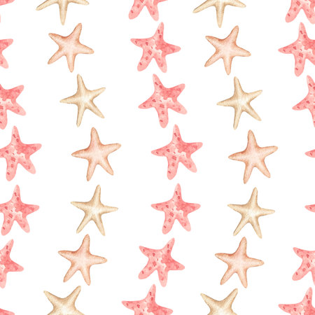 Stars seamless pattern watercolor illustration isolated from background. Pastel colors cute repeat decoration in cartoon style. Kids decor for textile, wallpaper, packaging from my mermaid collectionの写真素材