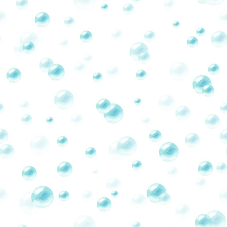 Bubbles watercolor or soapy circles seamless pattern. Abstract ornament. Illustration isolated from background. For wrapping paper, scrapbooking, packaging, textile in sea theme, cleaning agentの写真素材
