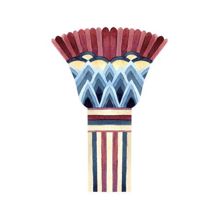 Vase bowl abstract sacred lotus, ancient ornament. Ethnic patterns, ornate. Watercolor illustration isolated from background. Folklore concept for souvenir, postcard, Egyptian, Persian styleの写真素材
