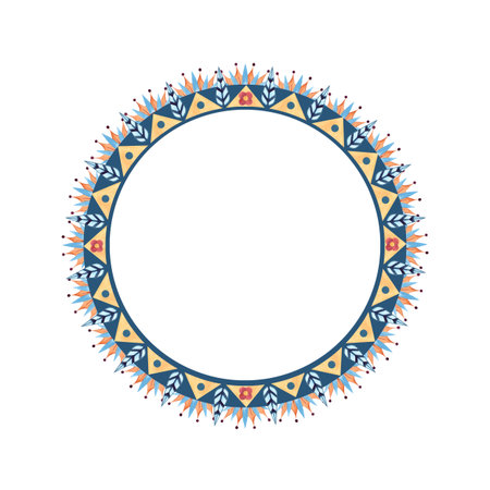 Arabesque frame with white template. Round circle ancient Arab, Islam ornament. Geometric abstract patterns. Watercolor isolated illustration. African, Egyptian, Persian culture for decor, postcardの写真素材
