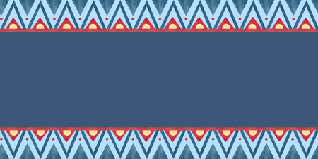 Banner ethnic ancient ornament with template inside for text. Geometric tribal patterns, watercolor...